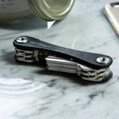 KeySmart Leather Compact Key Holder -Chefs Knives Store KS019BLKLEA KeySmart Black Leather in Use with Keys