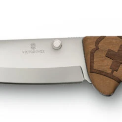 Victorinox Evoke Wood Lockblade Swiss Army Knife With Clip -Chefs Knives Store SA09415D630 Victorinox Evolve Wood Thumb Stud Detail