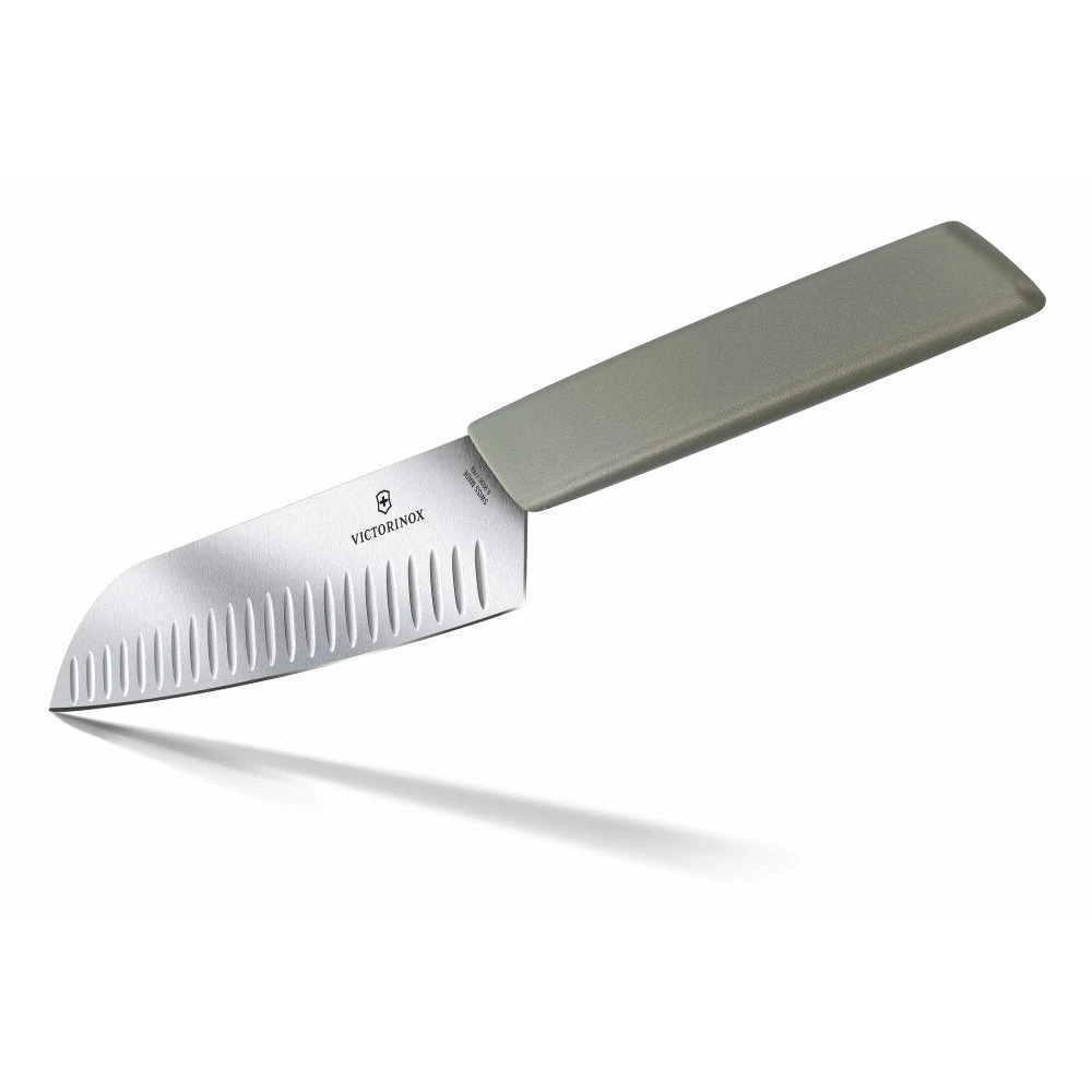 Swiss Modern Colors 7.5" Granton Edge Santoku Knife In Olive Green By Victorinox 5 Swiss Modern Colors 7.5" Granton Edge Santoku Knife In Olive Green By Victorinox - Image 3