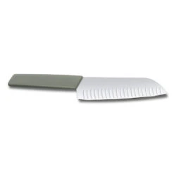 Swiss Modern Colors 7.5" Granton Edge Santoku Knife In Olive Green By Victorinox 12 Swiss Modern Colors 7.5" Granton Edge Santoku Knife In Olive Green By Victorinox -Chefs Knives Store VF6905617K6 Swiss Modern Santoku Back