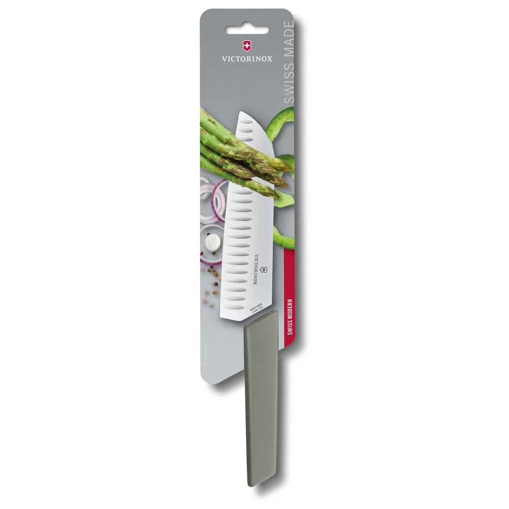 Swiss Modern Colors 7.5" Granton Edge Santoku Knife In Olive Green By Victorinox 7 Swiss Modern Colors 7.5" Granton Edge Santoku Knife In Olive Green By Victorinox - Image 5