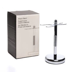 Pure Badger Universal Shaving Stand For Razor And Brush - Chrome -Chefs Knives Store pbshavestanduni box x1000 231ab5cd 14f9 496d b1f3 7d0ec9344e9c